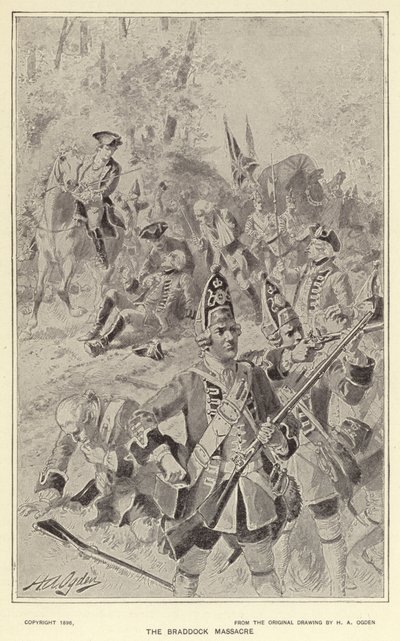 Das Massaker von Braddock (Lithografie) von Henry Alexander (after) Ogden