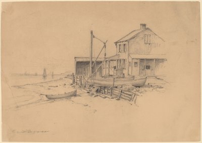 Fischerboote und Hütte von Henry Farrer