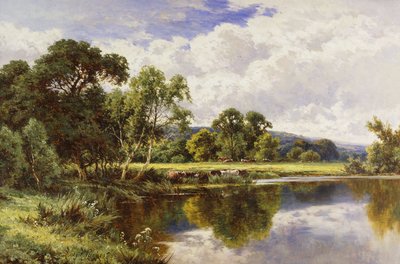 Eine bewaldete Flusslandschaft mit Vieh von Henry Parker