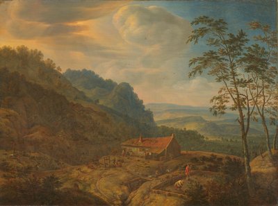 Gebirgige Landschaft mit Bauernhof von Herman Saftleven