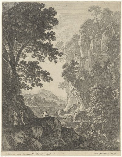 Berglandschaft mit Wasserfall (Landschaften) von Herman van Swanevelt