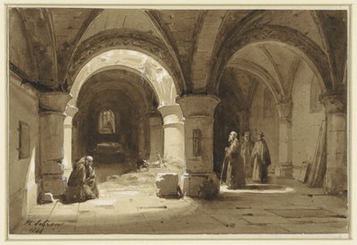 Klostergewölbe mit Mönchen von Hippolyte Victor Valentin Sebron