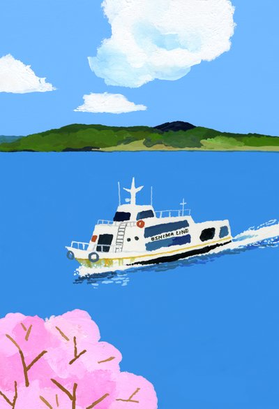 Touristenboot und Kirschblüte von Hiroyuki Izutsu