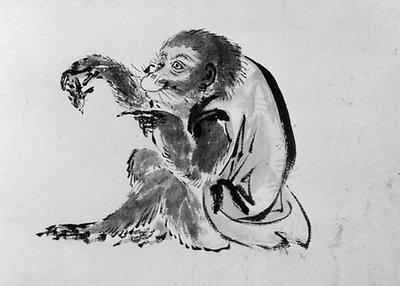 Affe und Biene, 19. Jahrhundert von Hokusai School.