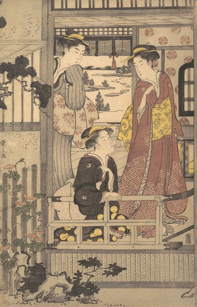 Drei Frauen auf einer Veranda, 1756-1829 von Hosoda Eishi