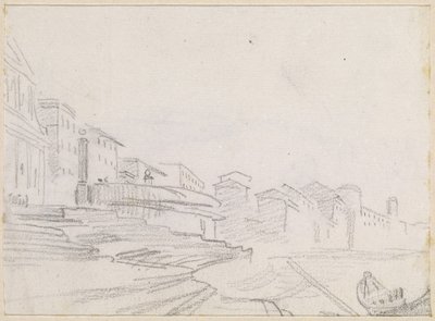 Gebäude entlang eines Flussufers [verso] von Hubert Robert
