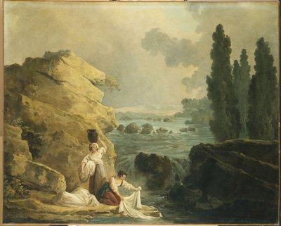 Wäscherinnen an einem Wasserfall von Hubert Robert