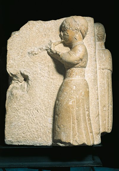 Spanien, Osuna (Urso), Basrelief eines Aulos-Spielers von Iberian