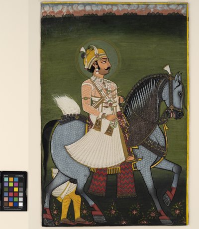 Ein Thakur von Jhilai zu Pferd von Indian School