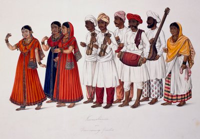 Tanzende Mädchen und Musiker, ca. 1828 von Indian School