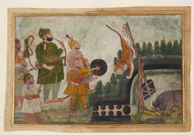 Rawat Gokul Das inspiziert einen gefangenen Tiger von Indian School
