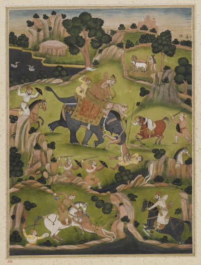 Shah Jahan auf der Jagd, abgelöstes Albumblatt, ca. 1900 von Indian School