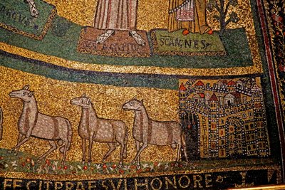 Apsis Detail, Bethlehem und Schafe (Mosaik) von Italian School
