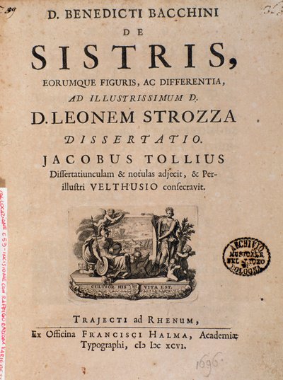 Frontispiz aus „De sistris“ von Benedictus Bacchinius von Italian School