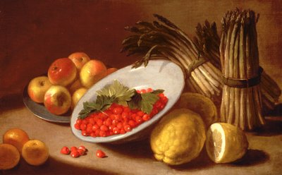 Stillleben mit Himbeeren, Zitronen und Spargel von Italian School