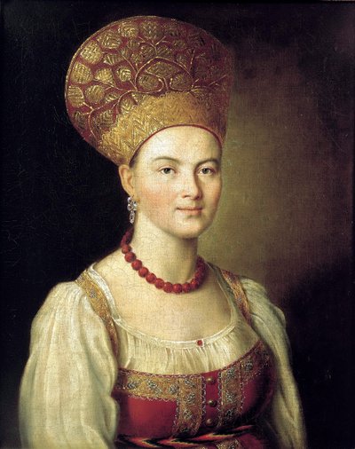 Weibliches Porträt in russischer Tracht, 1784 von Ivan Argunov