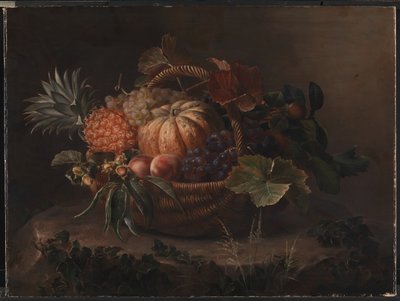 Ein Korb mit Früchten auf einem Baumstumpf von J.L. Jensen