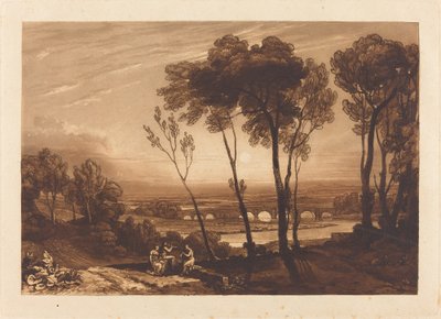 Die Brücke in der mittleren Entfernung, veröffentlicht 1808 von Joseph Mallord William Turner