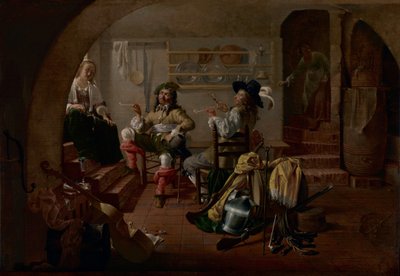 Innenansicht mit Soldaten und Frauen von Jacob Duck