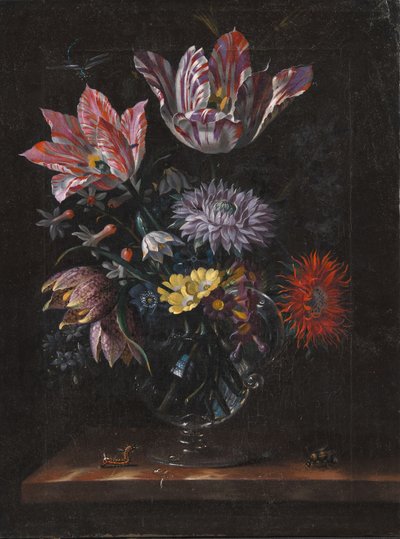 Eine Glasvase mit Blumen von Jacob Marrel