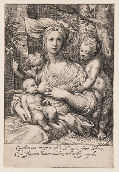 Nächstenliebe, aus Die Sieben Tugenden von Jacob Matham