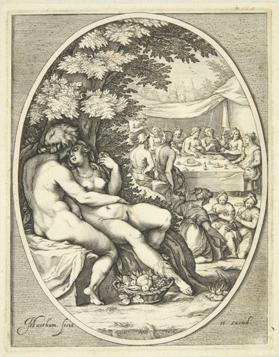 Ein Gott und eine Göttin in Umarmung von Jacob Matham