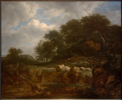 Wasserfall in hügeliger Waldlandschaft von Jacob van Ruisdael