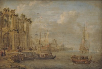 Hafenszene mit antiken Ruinen von Jacobus Storck