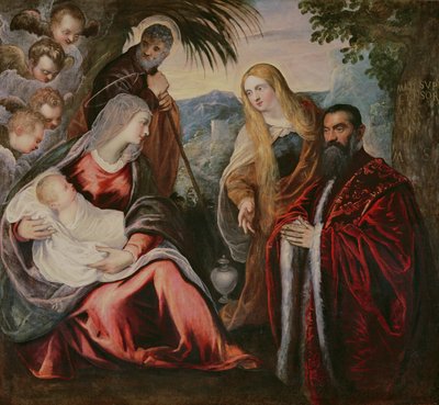 Heilige Familie mit Matteo Saranzo von Jacopo Robusti Tintoretto