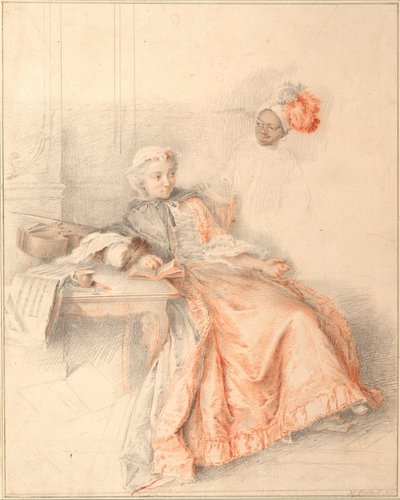 Junge Dame beim Lesen und ein Page von Jacques André Portail