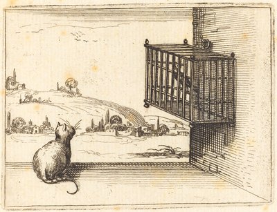 Katze beobachtet eingesperrten Vogel von Jacques Callot