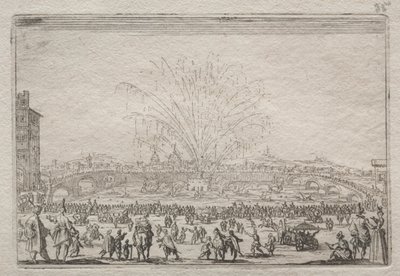 Feuerwerk am Arno, ca. 1622 von Jacques Callot