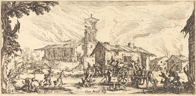 Plünderung und Brandstiftung eines Dorfes, ca. 1633 von Jacques Callot