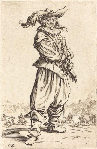 Soldat mit Federhut von Jacques Callot