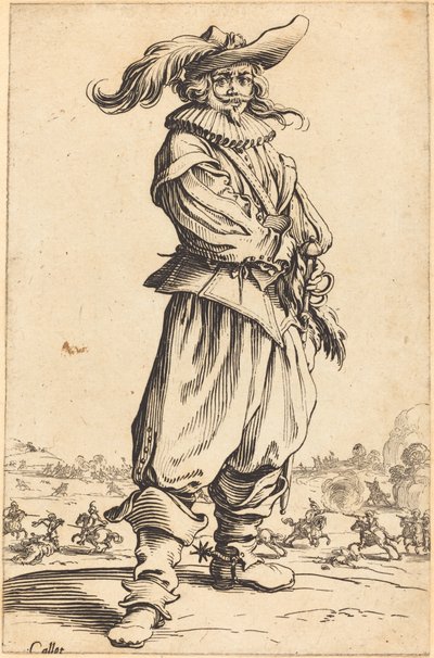 Soldat mit Federhut von Jacques Callot