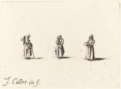 Drei Frauen, eine hält ein Kind von Jacques Callot