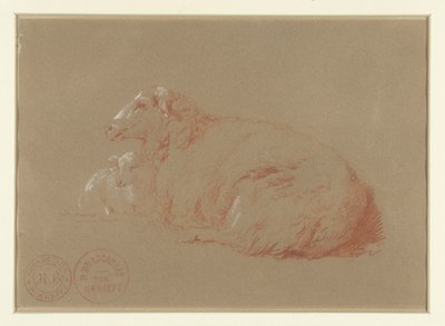 Liegendes Schaf mit Lamm von Jacques Raymond Brascassat