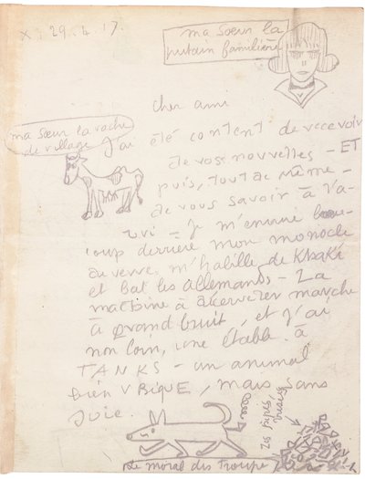 Autographenbrief mit Zeichnungen von Jacques Vache