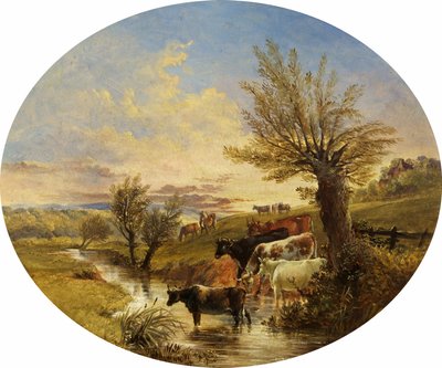 Landschaft mit Bach und Vieh, 1888 von James Flewitt Mullock