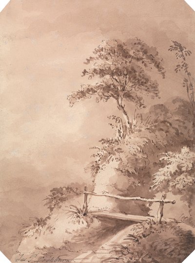 Fußgängerbrücke über hügeligen Bach von James Pattison Cockburn