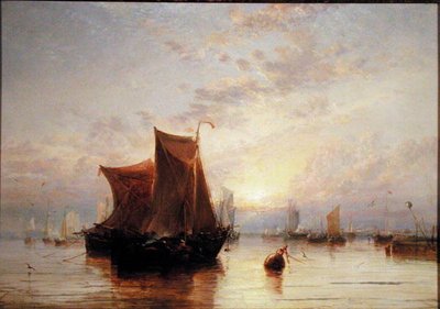 Niederländische Boote bei Sonnenaufgang in der Flaute von James Webb