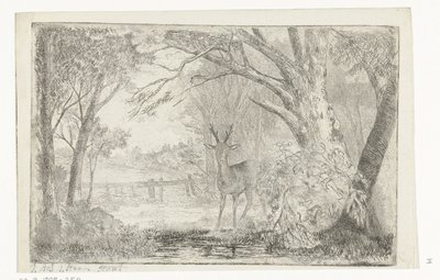 Parklandschaft mit Hirsch von Jan Bos Wz.