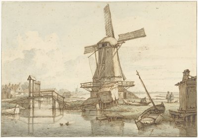 Landschaft mit Windmühle von Jan Hulswit
