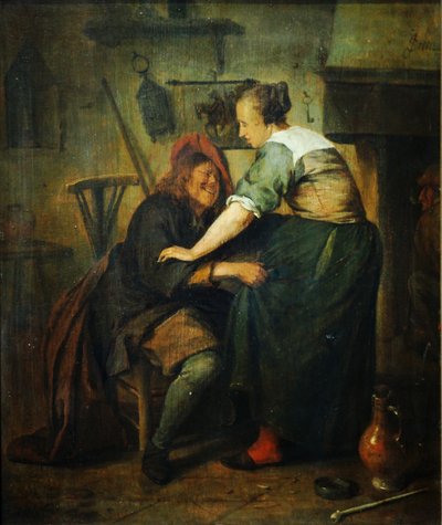 Wirtshaus mit Gast und Schankmagd von Jan Steen