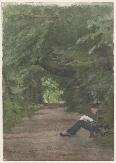 Lesender Mann in einer Waldallee von Jan Veth