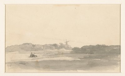 Weidelandschaft mit Heuwagen und Windmühle von Jan Weissenbruch