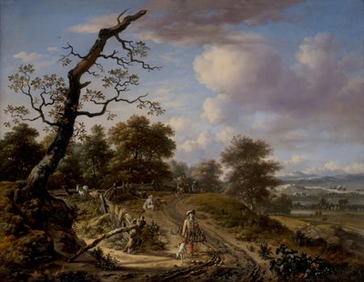 Hügelige Landschaft mit einer Falkenjagdgesellschaft von Jan Wijnants