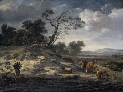 Landschaft mit Vieh auf einer Landstraße von Jan Wijnants