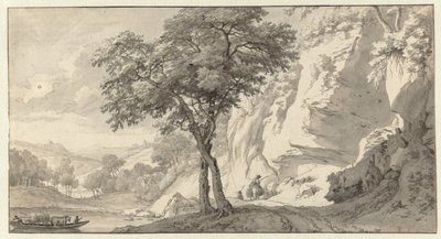 Berglandschaft mit einer Fähre von Jan van Aken