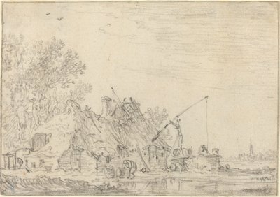 Rustikales Haus mit einem Brunnen von Jan van Goyen